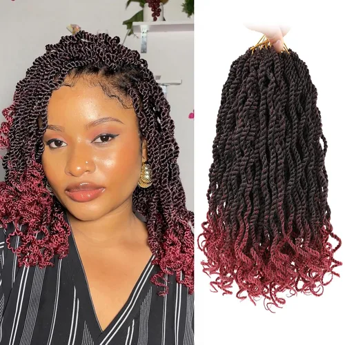 Miniatura 34 de Leeven Cabello de Ganchillo Rizado Senegalés de 12 Pulgadas, 8 Paquetes Trenzas de Ganchillo Cortas Ombre Marrón, Trenzas Havana Pequeñas #T30
