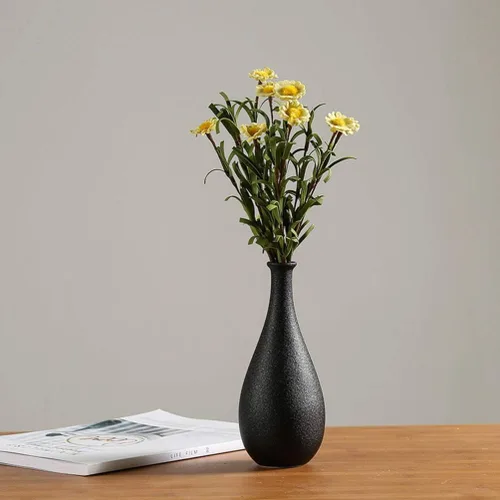 Miniatura 6 de ARTIBETTER Jarrón de cerámica negro de 7.87 x 3.34 pulgadas, simple jarrón decorativo para el hogar, oficina, escritorio, arreglos florales