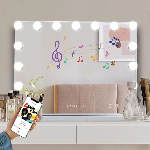 Miniatura 8 de VANITII - Espejo Hollywood con luces, altavoz con carga USB, espejo de maquillaje iluminado con bombillas, 3 modos de iluminación y espejo