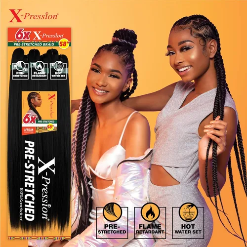 Miniatura 4 de Sensationnel X-pression - Trenza preestirada para trenzado - 6 piezas de trenza de 58 pulgadas, todo kanekalon retardante de llama sintético