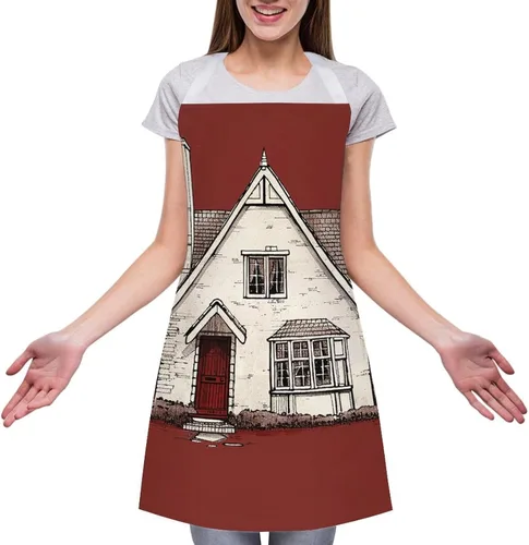 Miniatura 3 de MUSM Apron for Adults - 27.6 X 31.5 Inch, Heavy-Duty Polyester Aprons with Two Large Pockets, Waterproof White Line House Kitchen Apron for Cooking