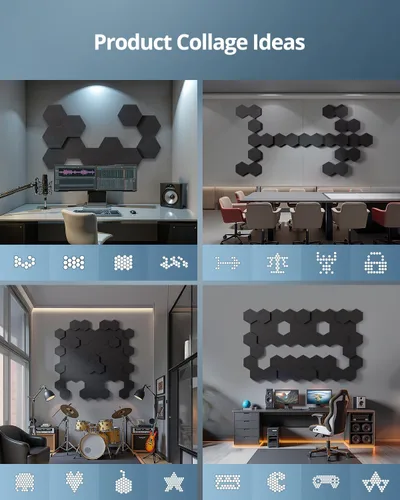 Miniatura 9 de Paneles de espuma acústica, hexagonal 3D de doble grosor de 1.57 pulgadas y 2.75 pulgadas, azulejos absorbentes de sonido para estudio, habitación