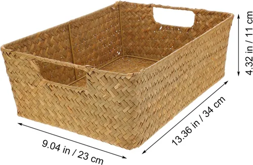 Miniatura 3 de DOITOOL Cestas tejidas para almacenamiento – Cestas de mimbre de pastos marinos con asa – Cestas de estante naturales cesta rectangular