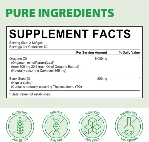 Miniatura 3 de Cápsulas blandas de aceite de orégano de 6000 mg, 2 en 1 formuladas con aceite de semilla negra de 200 mg, apoyo inmunológico, cápsulas de aceite