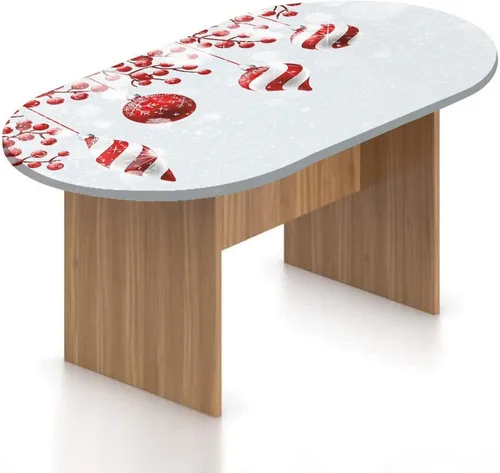 Miniatura 10 de XISUNYA Mantel ovalado ajustable de poliéster elástico para Navidad, mantel ajustable con estampado de villancicos nevados, se adapta a mesas