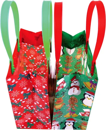 Miniatura 5 de TINYMILLS Paquete de 12 bolsas de regalo de fiesta de Navidad con asas, bolsas de plástico resistentes para vacaciones y truco o trato
