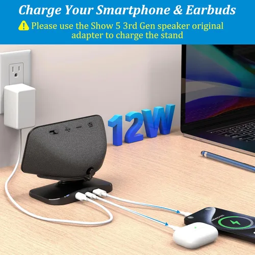 Miniatura 3 de PlusAcc Soporte para Show 5 (3ª generación) - Soporte de mesa ajustable con 2 puertos de carga (USB-C y USB-A), base magnética inclinable