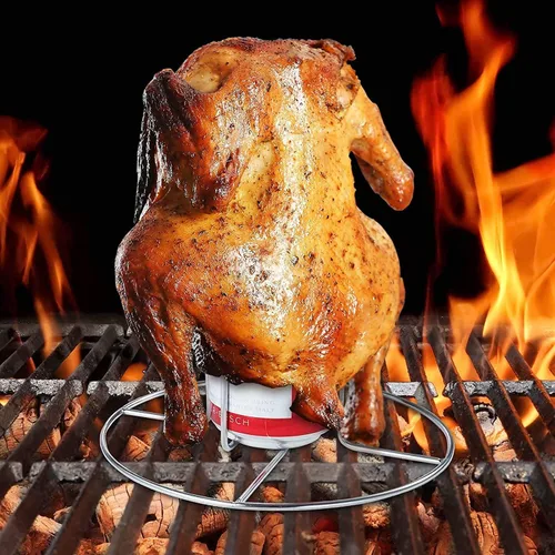 Miniatura 5 de Soporte para latas de cerveza, 2 piezas para horno a la parrilla, ahumador, resistente, acero inoxidable, soporte para pollo a tope de cerveza
