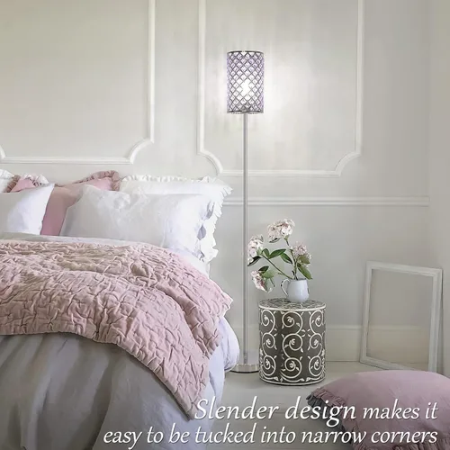 Miniatura 5 de Lámpara de pie para dormitorio, lámpara de pie de cristal lavanda con pantalla glamurosa, lámpara de pie elegante con interruptor de pie