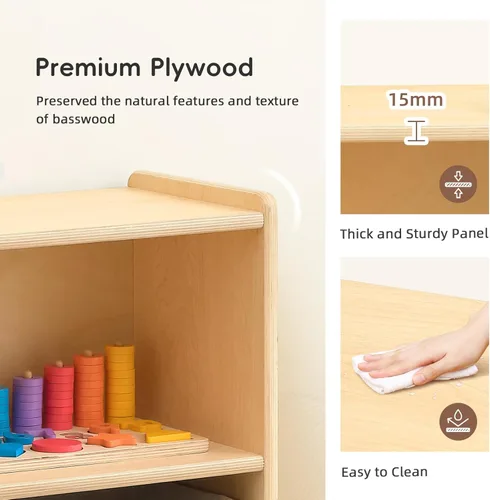 Miniatura 5 de OOOK - Organizador de estantes Montessori de 2 niveles para juguetes y almacenamiento para niños, estantes de almacenamiento de madera de 3