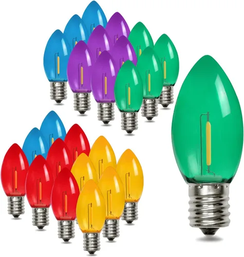 Paquete de 25 bombillas LED C9 de repuesto para Navidad multicolor, luces de cadena para exteriores impermeables inastillables vintage con filamento