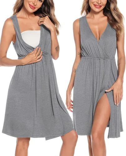 Miniatura 2 de SWOMOG Women Maternity Nursing Gown and Robe Set 3 in 1 Labor Delivery Nursing Nightgown for Breastfeeding Hospital Bathrobe