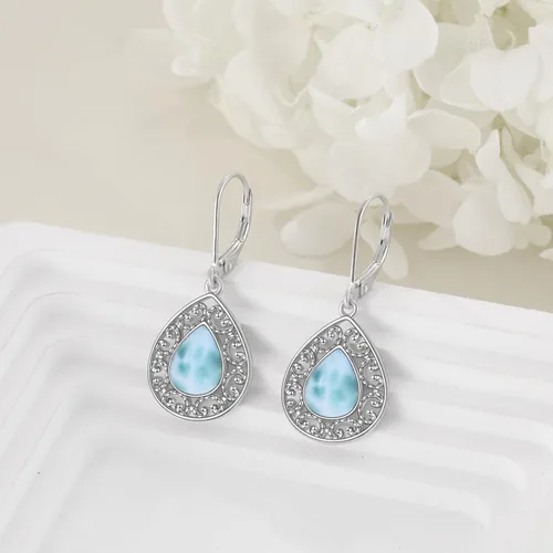 Miniatura 35 de Aretes colgantes con forma de lágrima de filigrana de piedra lunar de plata de ley 925 con cierre de palanca para mujer, regalos de joyería