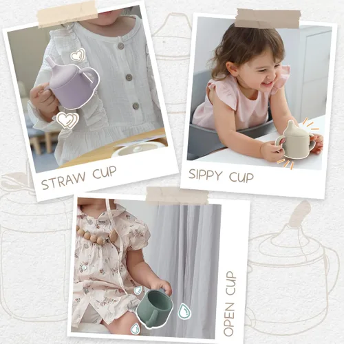 Miniatura 4 de Moonkie Vasos pequeños para bebés Taza abierta de silicona para bebés + taza para bebés Juego de tazas de entrenamiento para bebés de 4 meses