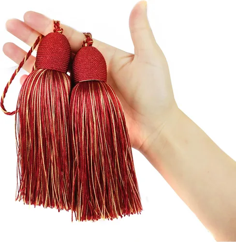 Miniatura 10 de 2 dijes de borla de poliéster con lazo, accesorios de manualidades hechos a mano para decoración del hogar y muebles (negro)