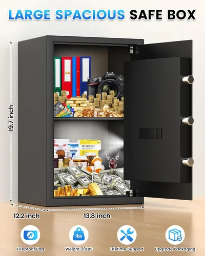Miniatura 3 de Caja de seguridad ignífuga, caja fuerte para uso doméstico a prueba de fuego y agua, caja fuerte de seguridad grande de 1.9 pies cúbicos con teclado