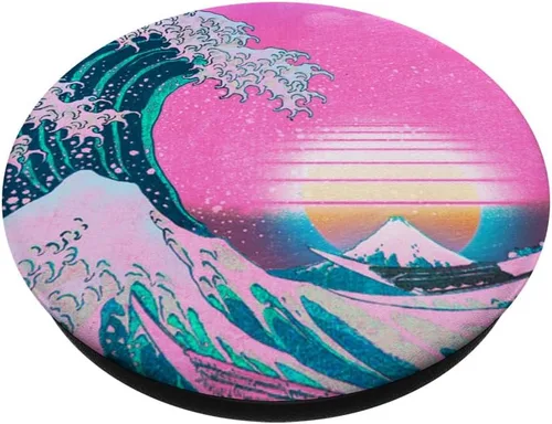 Miniatura 2 de Vaporwave Estética Gran Onda De Kanagawa Synthwave Sunset PopSockets PopGrip: Agarre intercambiable para teléfonos y tabletas