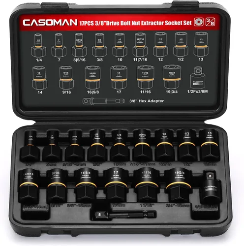 Miniatura 8 de CASOMAN Juego de dados de extracción de impacto de perno de accionamiento de 3/8 pulgadas, despojado para pernos congelados oxidados dañados, pernos