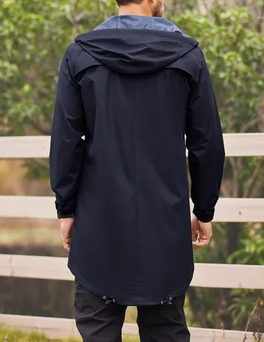 Miniatura 4 de COOFANDY Chubasquero largo para hombre, chaqueta impermeable para exteriores, con capucha