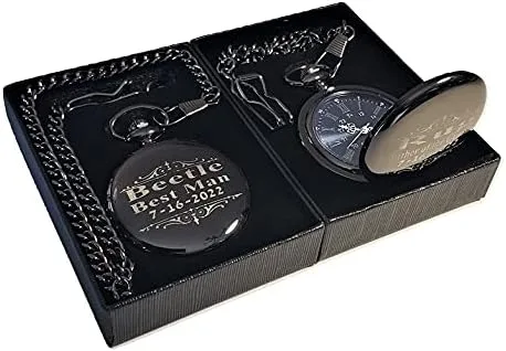 Miniatura 2 de 1 reloj de bolsillo personalizado, regalo grabado de estilo vintage. Caja incluida, cadena de acero inoxidable y grabado incluidos, padrinos de Oro