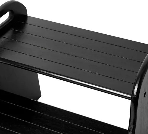 Miniatura 4 de VaeFae Taburete de bambú de 2 escalones con peldaños antideslizantes y 2 asas recortadas (negro)