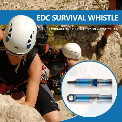 Miniatura 3 de WeKnife Silbato de emergencia de supervivencia, silbato de seguridad de titanio para exteriores, con cuerda de paracaídas para kayak, chaleco Azul