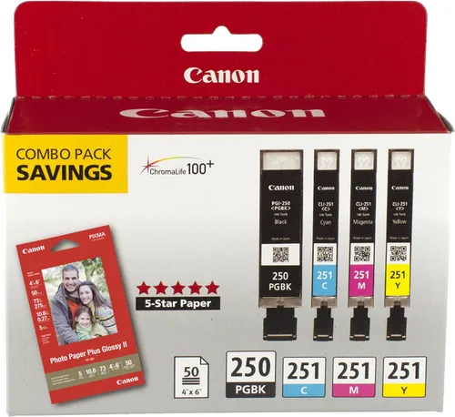 Miniatura 2 de Canon PGI-250/CLI-251 con papel fotográfico, 50 hojas PGI-250XL, color negro, paquete doble compatible con impresoras MG6320, iP7220 y MG5420
