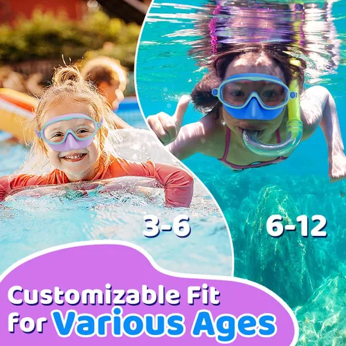 Miniatura 5 de Vvinca Gafas de natación con cubierta para la nariz, paquete de 2 máscaras de buceo de visión amplia, antivaho, UV, sin fugas, gafas de natación