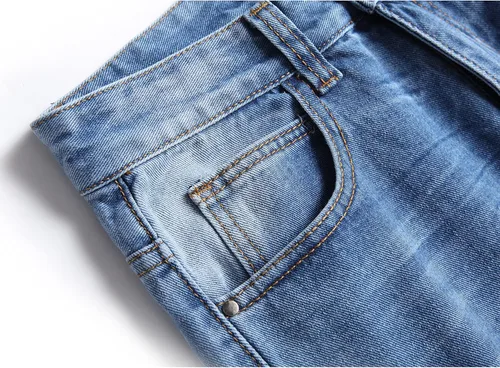 Miniatura 6 de ZEESEN Jeans rasgados para hombre, ajustados, ajuste regular, pierna cónica, desgastados, pantalones de mezclilla para hombre con agujero