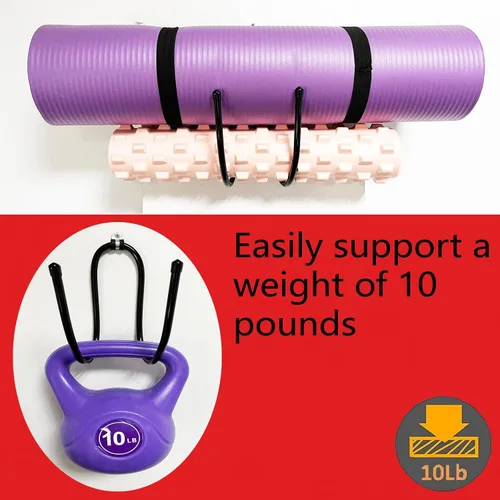 Miniatura 4 de Paquete de 2 soportes grandes para esterillas de yoga de montaje en pared, organizador de estante de pared para esterilla de yoga/ruedas, rodillo
