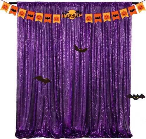 Miniatura 24 de Cortinas de fondo de lentejuelas negras con purpurina de 2 x 8 pies, 4 paneles para decoración de bodas, fiestas de cumpleaños, despedidas de Negro