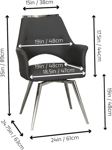 Miniatura 3 de Atlas Silla de comedor giratoria tapizada con brazos Asiento acolchado de cocina Patas cromadas pulidas en base giratoria Tapicería de tela
