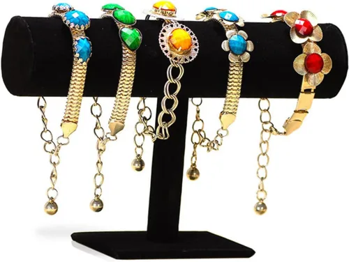 ARTIBETTER Torre de exhibición para soporte de barra en T de estante negro, soportes para joyería de nivel simple, organizador desmontable negro en