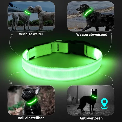 Miniatura 4 de Collar de perro KOSKILL LED - Ajustable, recargable, impermeable, brilla en la oscuridad para perros medianos y grandes Verde