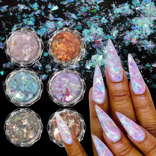 Miniatura 2 de 6 colores de sirena para arte de uñas, copos de purpurina de colores, copos de uñas de sirena, calcomanías de lentejuelas para uñas, arte de uñas