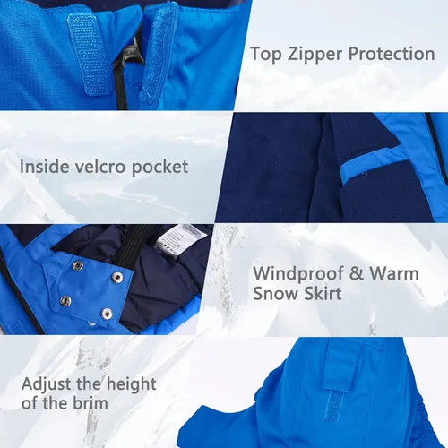Miniatura 3 de Chaqueta de esquí impermeable para niños, abrigo de nieve cálido para invierno, con capucha, forro polar resistente al viento