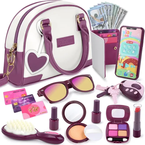 INNOCHEER Bolso de niñas pequeñas, bolso de juguete para niños con maquillaje de fantasía, bolso de juego para niñas pequeñas, bolso de juego de