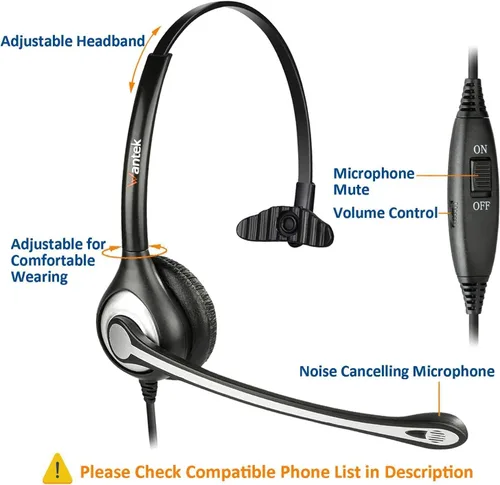 Miniatura 4 de Wantek Auriculares de teléfono con cable RJ9 con micrófono y cancelación de ruido compatibles con Plantronics Polycom VVX310 410 Yealink S12 Avaya