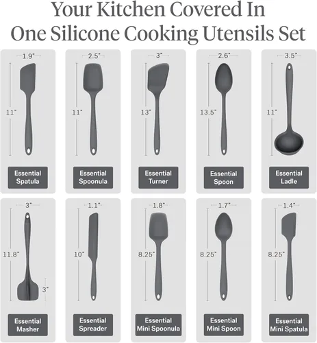 Miniatura 3 de GIR: Get It Right Juego de 10 piezas de utensilios de cocina esenciales de silicona - Cucharón, Espátula, Volteador, Cuchara y Cuchara de borde