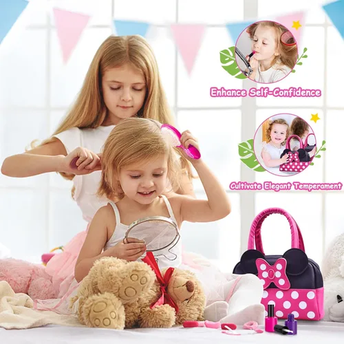 Miniatura 7 de Kaodezhu Juego de monedero de simulación para niñas pequeñas, juego de simulación, juguetes de maquillaje para niños de 3, 4, 5, 6 años, bolso