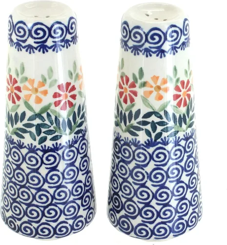 Miniatura 4 de Blue Rose Polish Pottery - Salero y pimentero pequeños con puntos azules - 15 cm de alto - Juego de condimentos de cerámica pintado a mano
