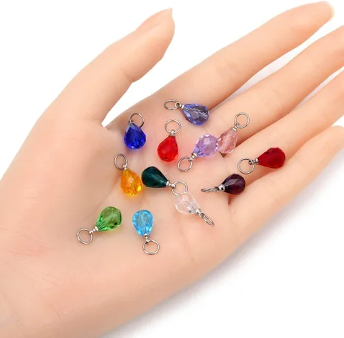 Miniatura 7 de 10 cuentas sueltas de piedra natal de enero de Adabele de 0.394 pulgadas con forma de lágrima austriaca roja y pera, cuentas de gota con anillos