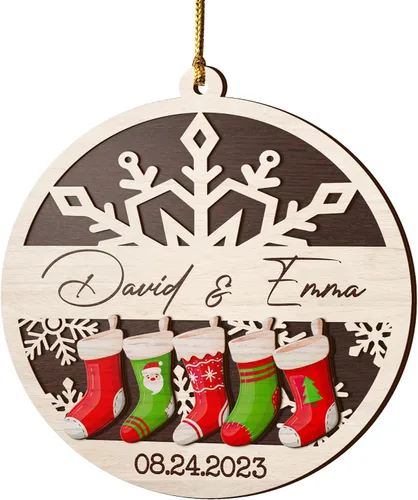 Miniatura 13 de V VIBEPY Impreso en toda la superficie, adornos personalizados para parejas, adornos de Navidad, adornos de boda, 3.5 pulgadas, adornos de 3 capas