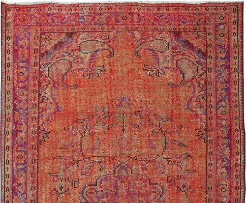 Miniatura 4 de 5.7x9 Ft 1960s Orange Over-Dyed Rug for Modern Interiors, Turkish Handmade Carpet