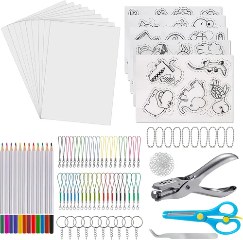 Miniatura 9 de Juego de 175 hojas de plástico retráctil, kit de llavero de papel retráctil con 20 hojas retráctiles de 7.9 x 5.7 pulgadas, perforador, lápices