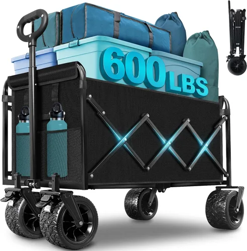Miniatura 10 de Carro plegable con ruedas: Carro plegable de alta resistencia de 163 kg, Carro plegable portátil todo terreno para compras de comestibles, Camping