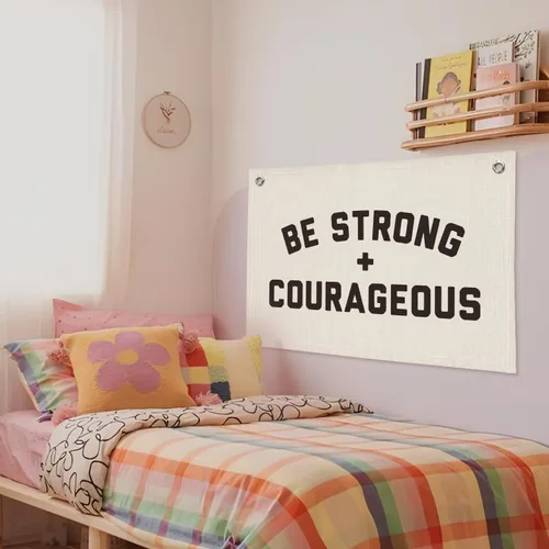 Miniatura 6 de Bandera de "Be Strong And Courageous", decoración de pared cristiana inspiradora, bandera colgante motivacional con versículo bíblico