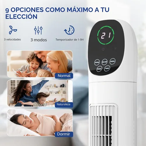 Miniatura 3 de ROVSUN Ventilador de torre sin aspas de 34 pulgadas con pantalla digital y control remoto, refrigeración turbo con 3 velocidades, temporizador de 9