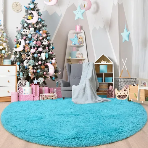 Miniatura 2 de Gifeas Alfombra redonda azul para dormitorio de niñas, alfombra circular esponjosa de 4 x 4 pies para decoración de habitación de niños, alfombra
