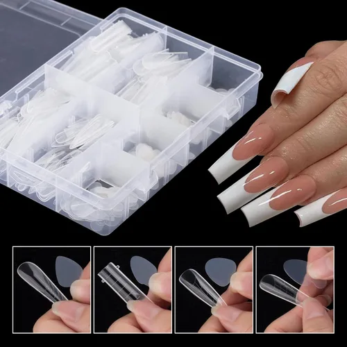 Miniatura 7 de 288 piezas de forma de uñas dobles con adhesivo de silicona francesa, kit de moldes de doble sistema reutilizable para uñas de línea francesa guías